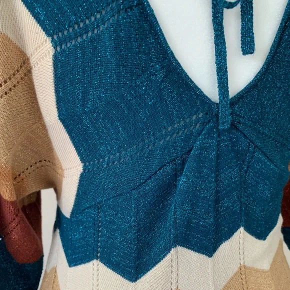 Y2K Metallic sparkle cotton knit bat wing sleeve S - Picture 6 of 14